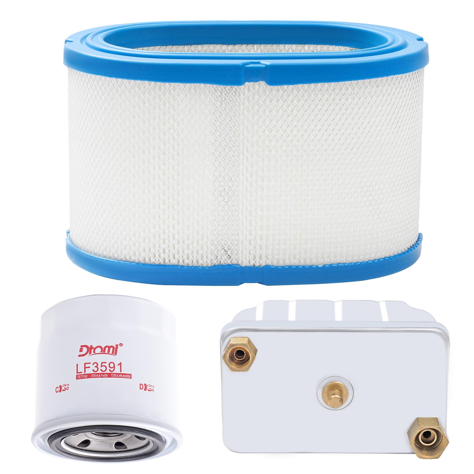 Dtomi three-filter kit front view showing all components and ready-to-install benefits