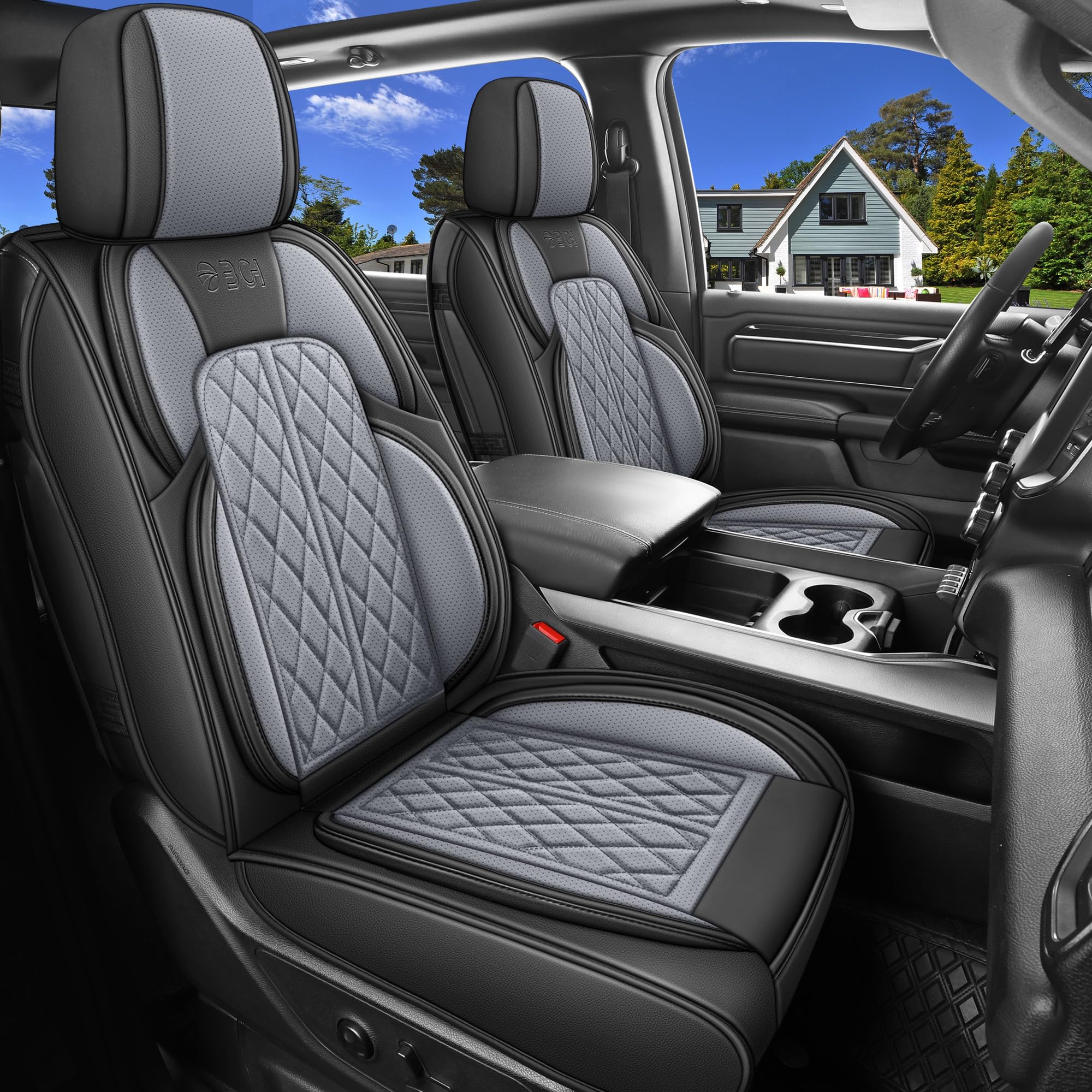 DuDuWang front seat cover front view showing sleek protection and upgraded look