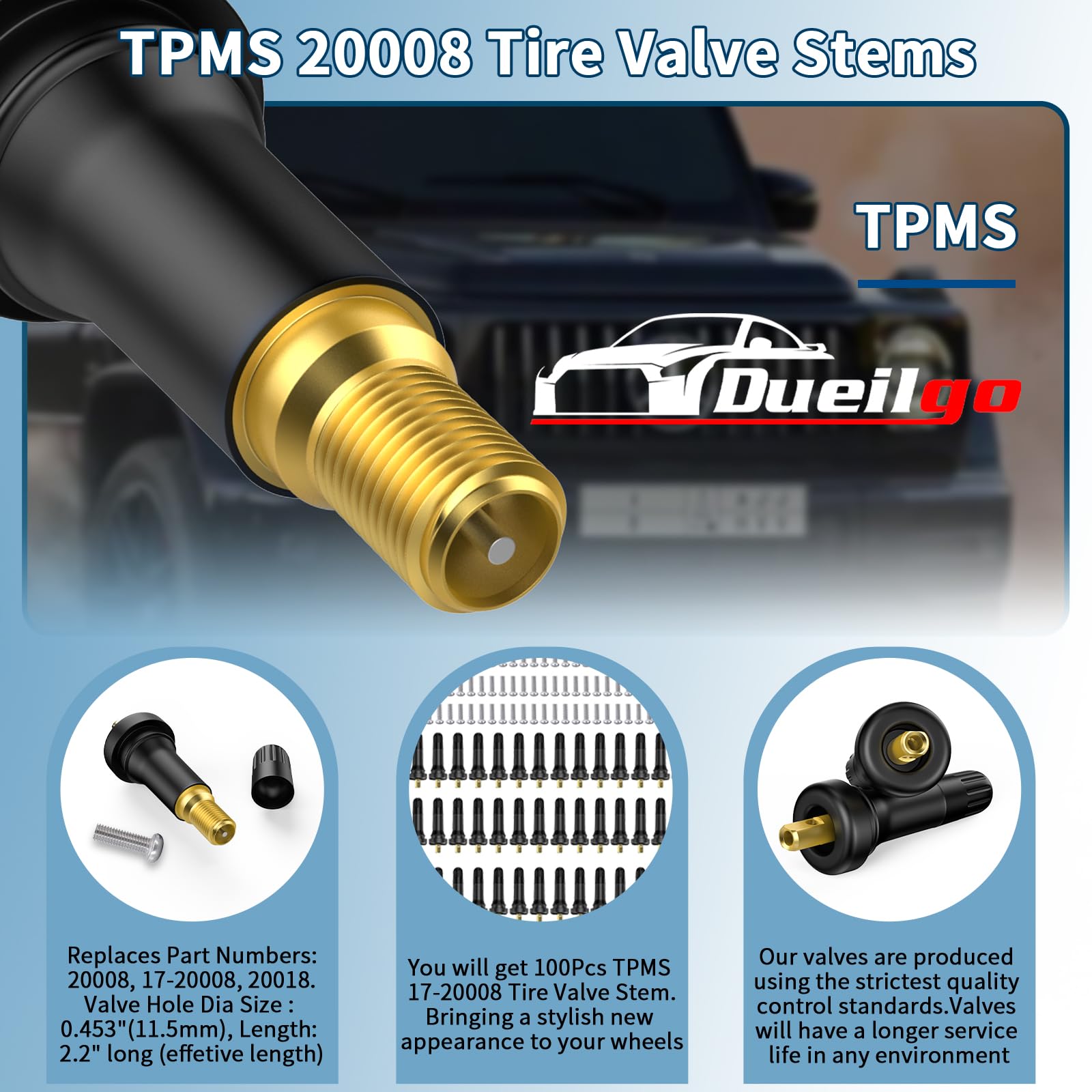 Dueilgo valve stem installed on rim demonstrating secure sensor seating benefit
