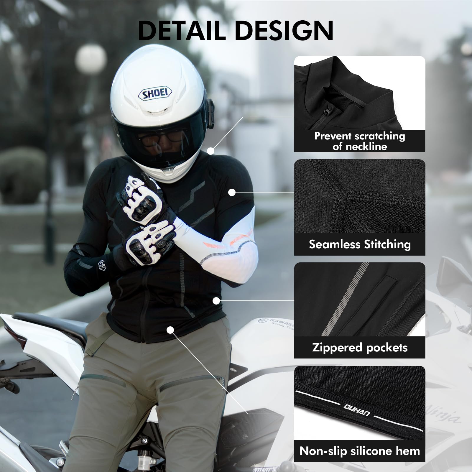 DUHAN on-bike lifestyle photo showing breathable protection for commuters