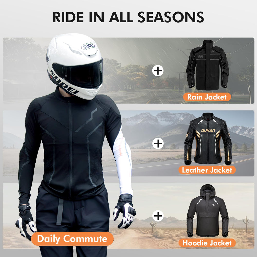 DUHAN rider wearing armored shirt in city ride showing comfort benefit