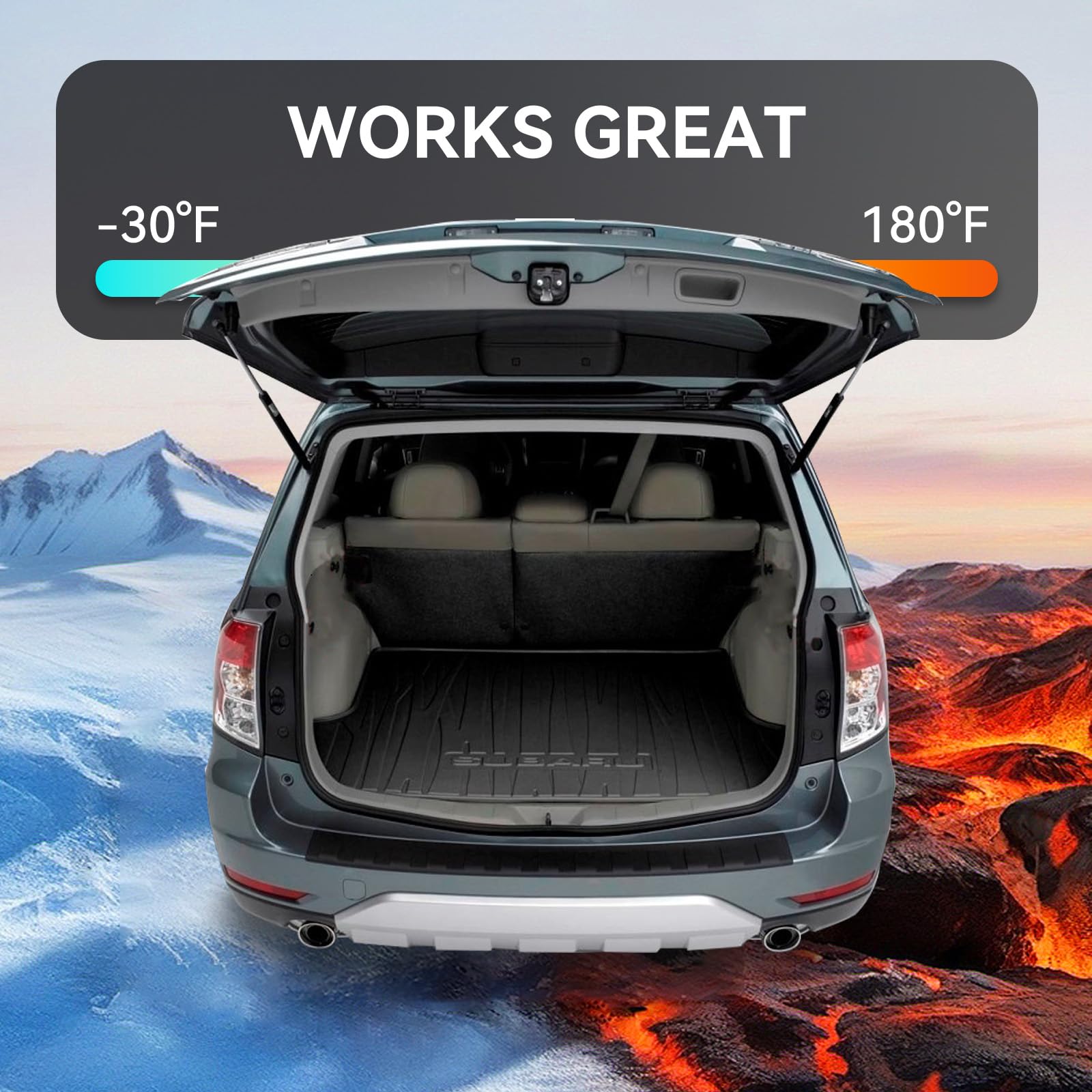 Dukuge-installed liftgate open on Forester showing convenient hands-free cargo access