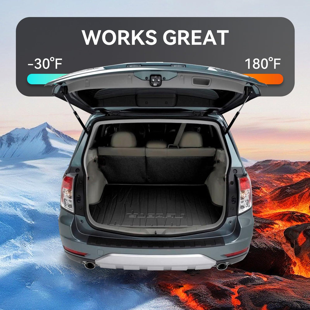 Dukuge-installed liftgate open on Forester showing convenient hands-free cargo access
