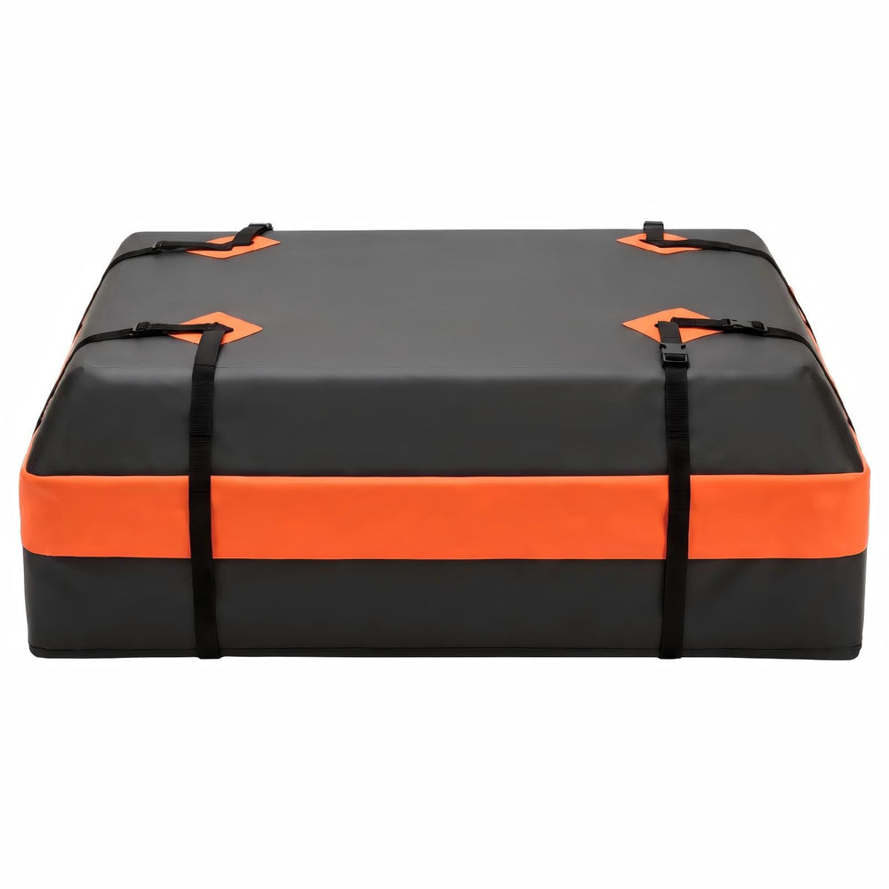 DUMOS front view rooftop bag on car roof showing capacity and weather protection