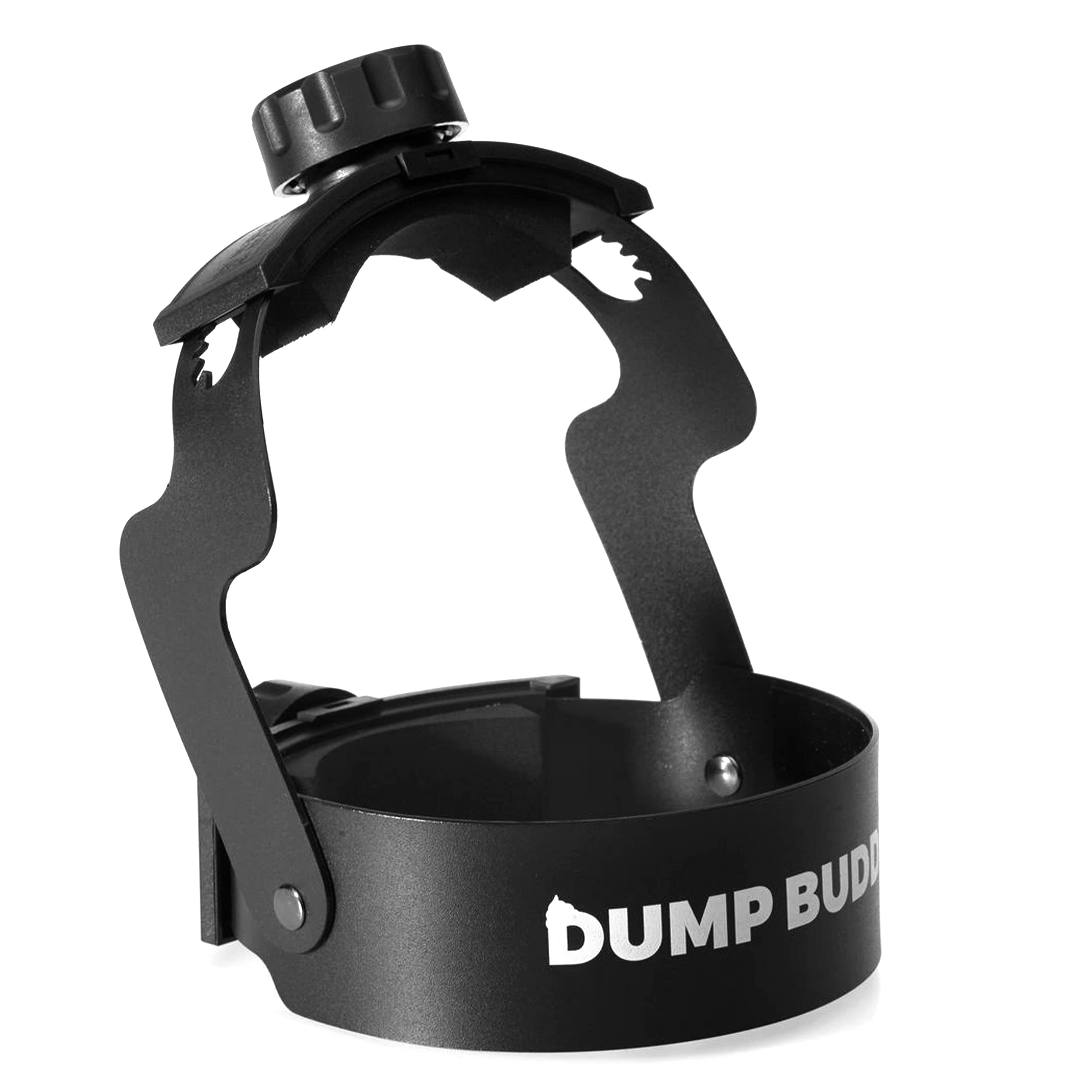 Dump Buddy front view mounted on elbow showing secure connection benefit