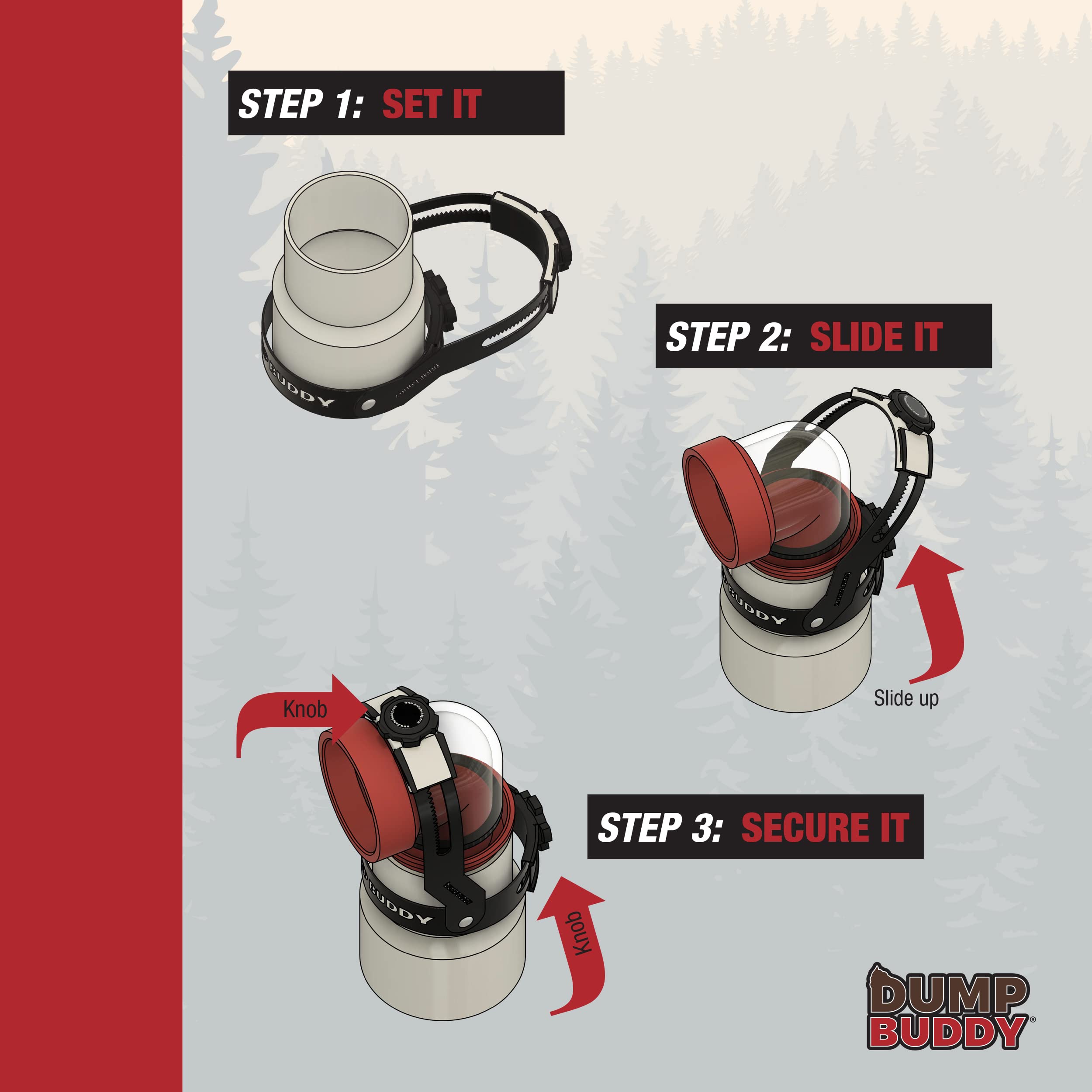 Dump Buddy with canvas case and mesh bag showing organized storage benefit