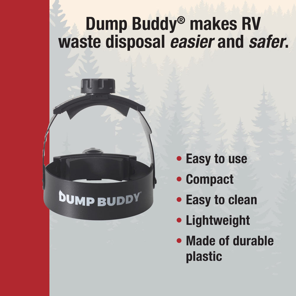 Dump Buddy side profile with hose attached demonstrating leak prevention
