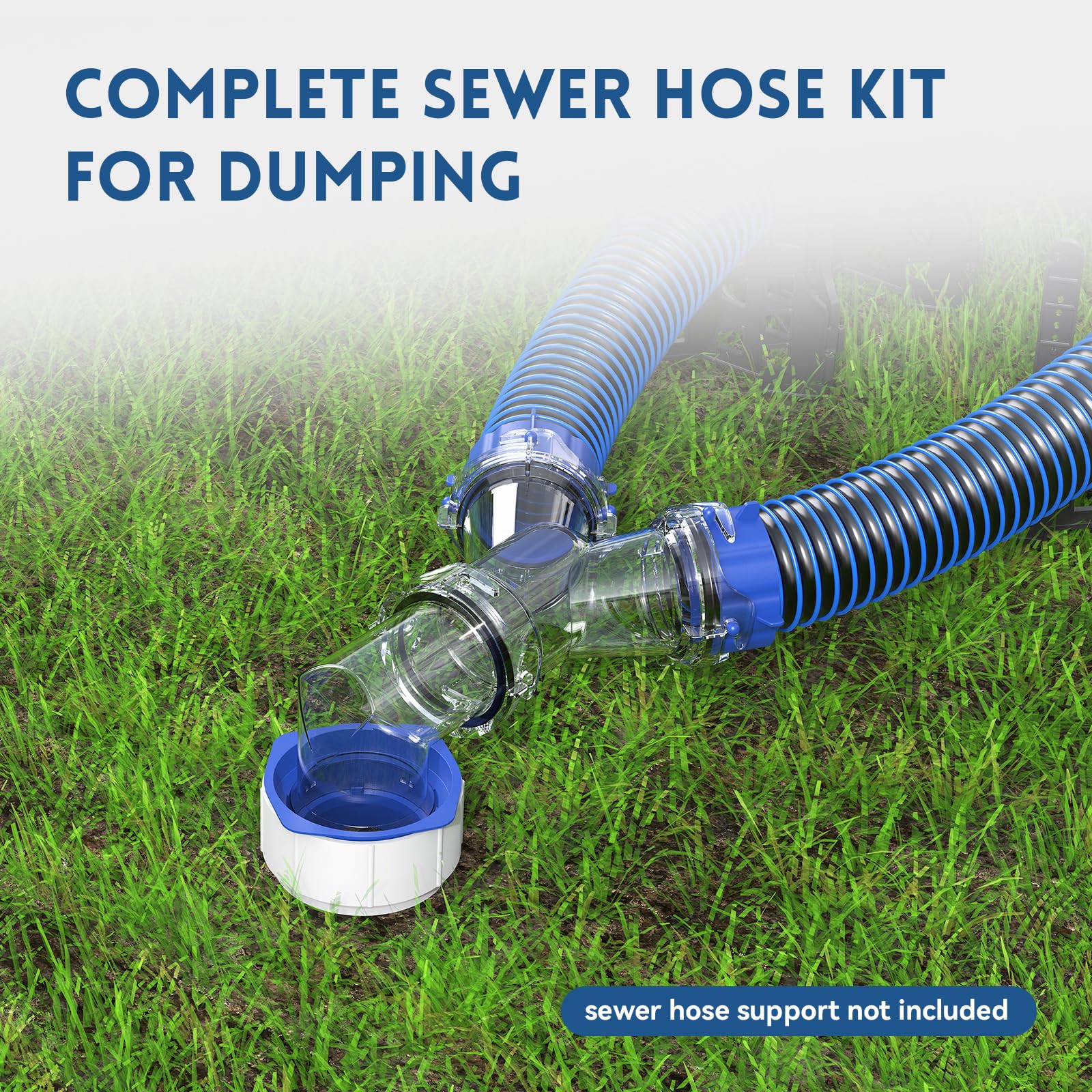 DUMPMAN clear hose close-up showing transparent body to monitor wastewater flow