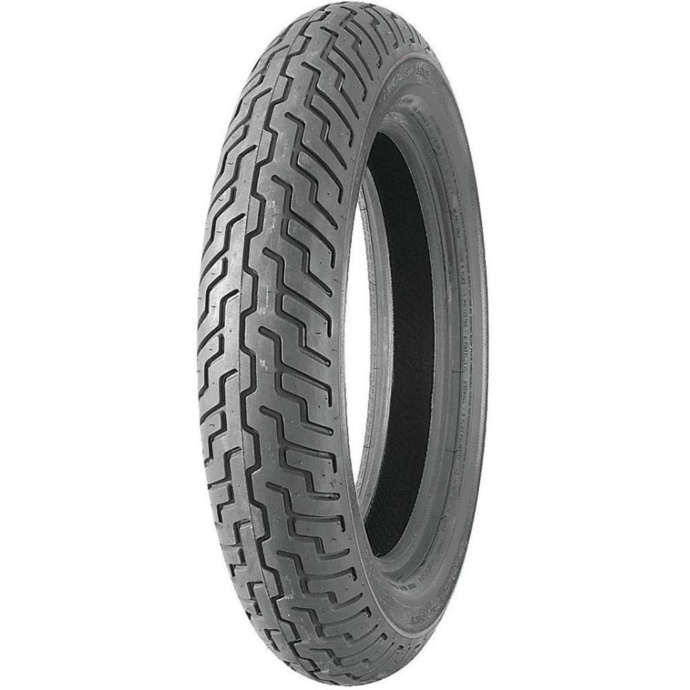 DUNLOP D402 front view showing tread and approved Harley-Davidson fit, enhances touring stability