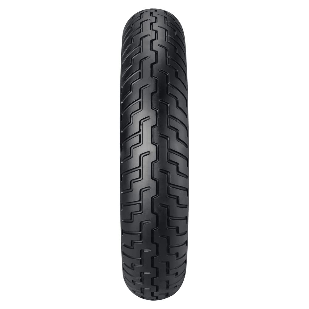 DUNLOP D404 mounted on motorcycle front fork demonstrating handling benefit