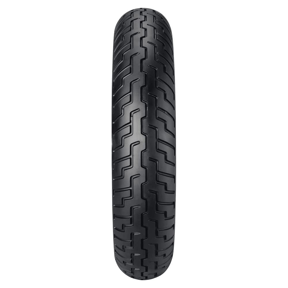 DUNLOP D404 mounted on motorcycle front fork demonstrating handling benefit