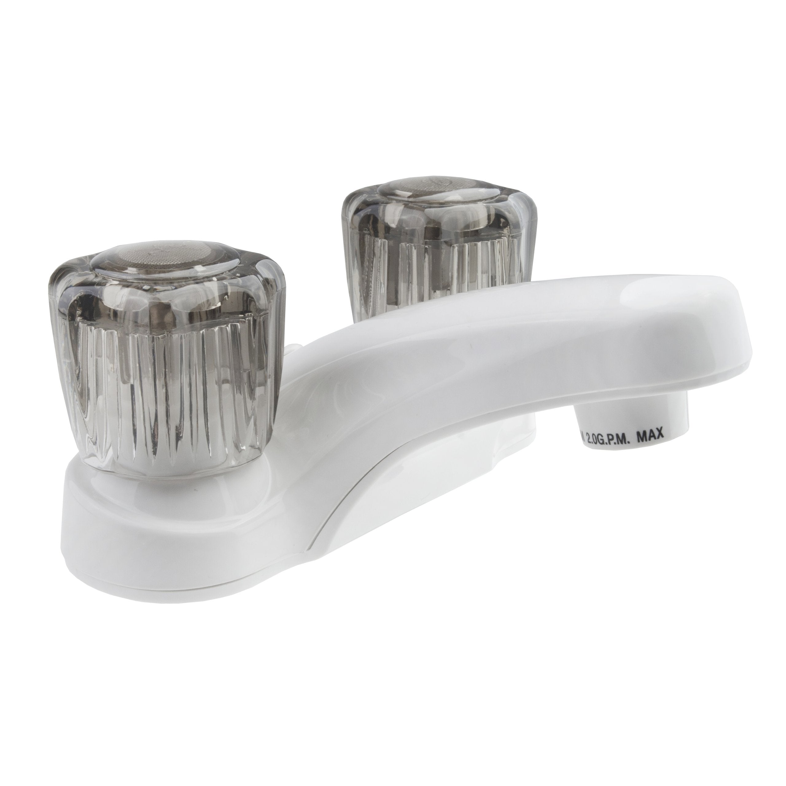 Dura Faucet front view showing compact white finish and clean lines