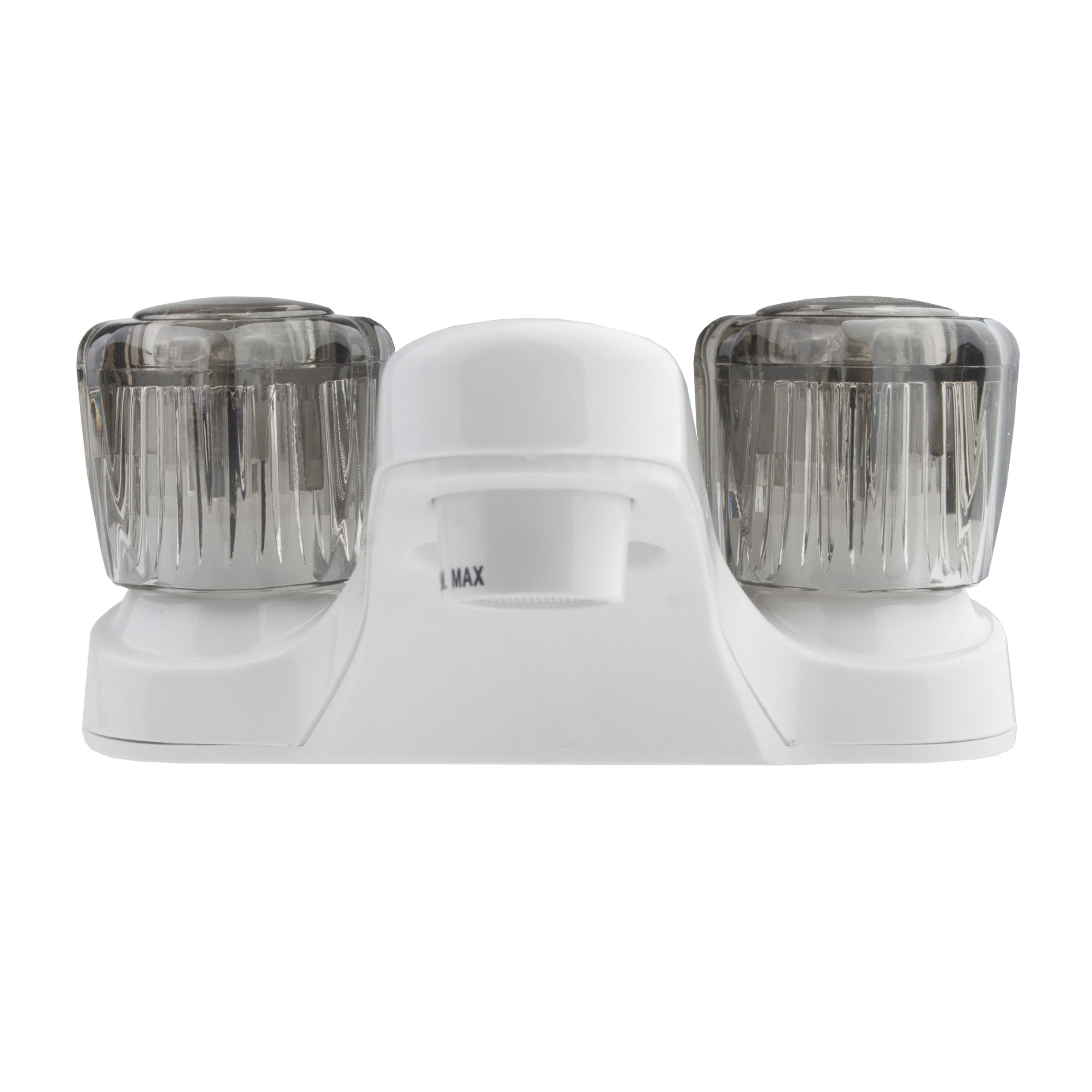 Dura Faucet smoked acrylic knobs close-up for comfortable, modern control