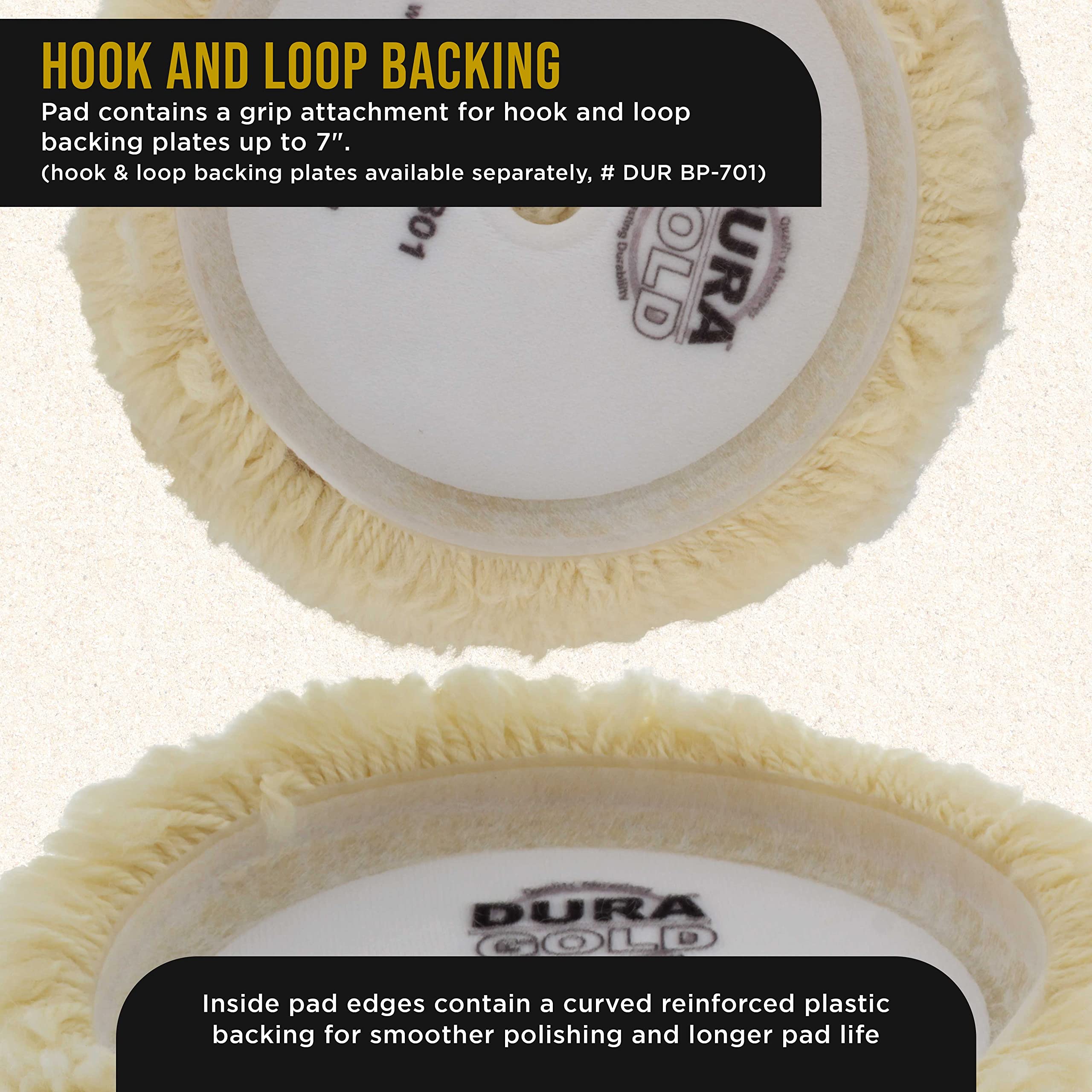 Dura-Gold hook and loop attachment detail for quick secure backing plate fit