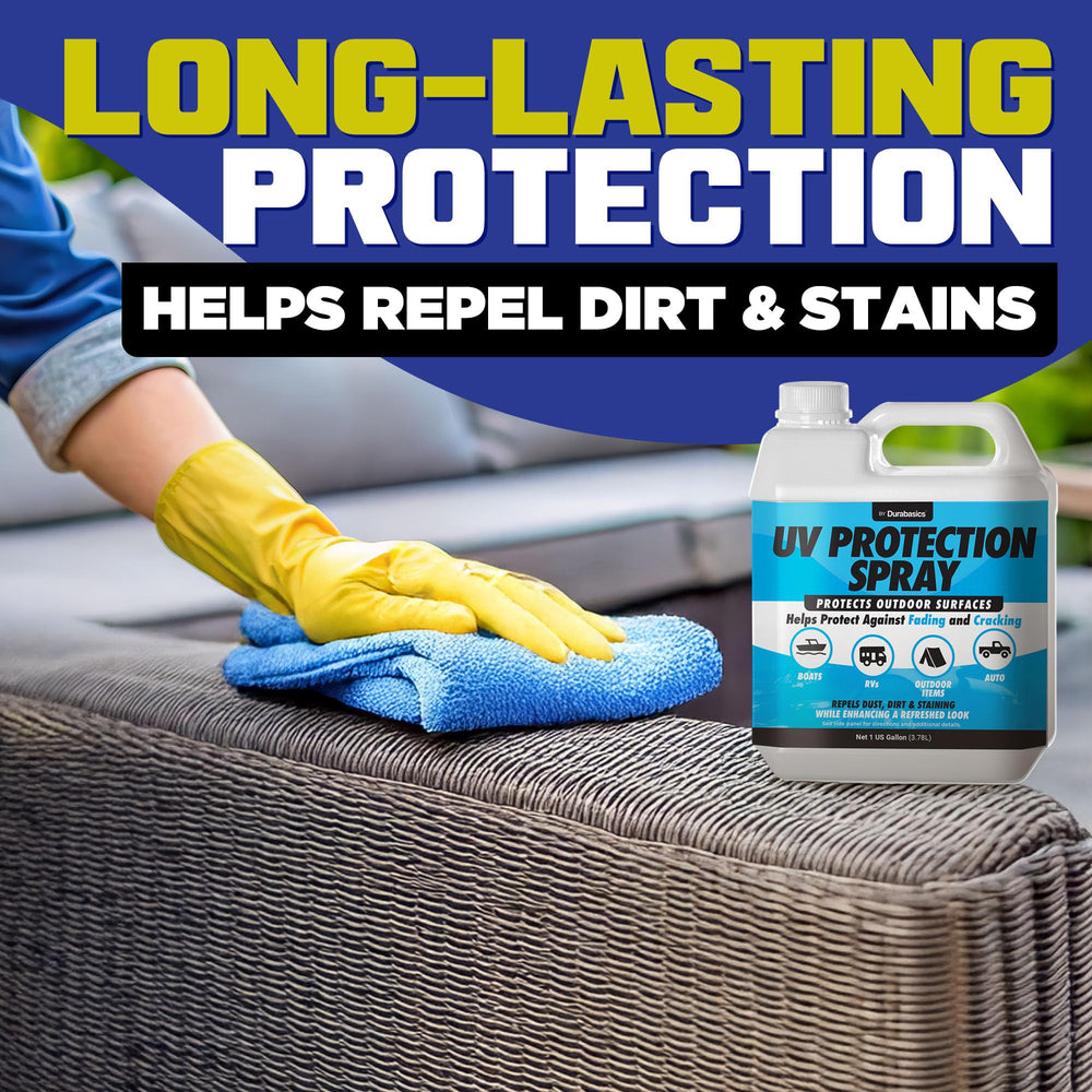 Durabasics usage on patio set before and after, repels dirt and stains