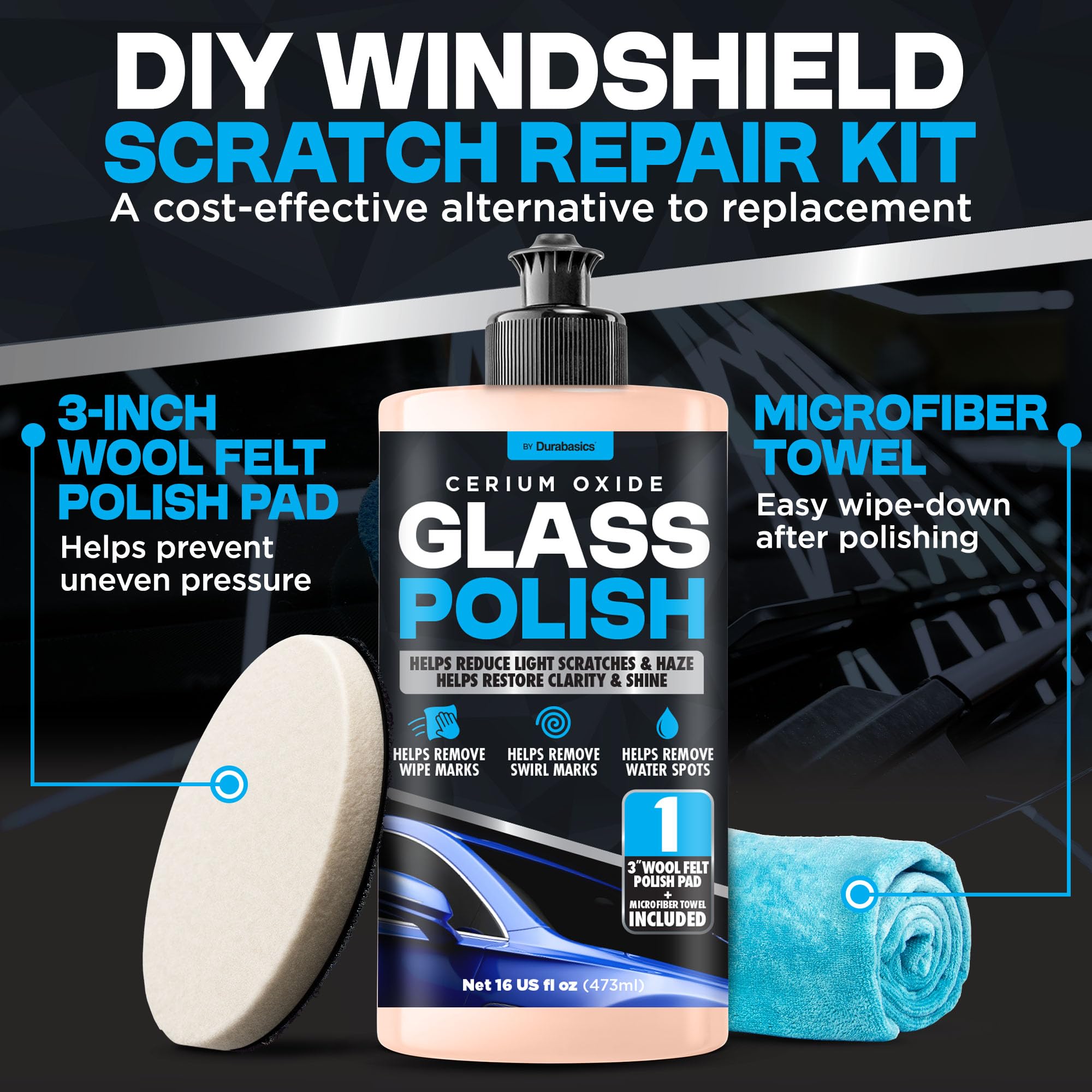 Durabasics 16oz bottle in hand for size and coverage visualization