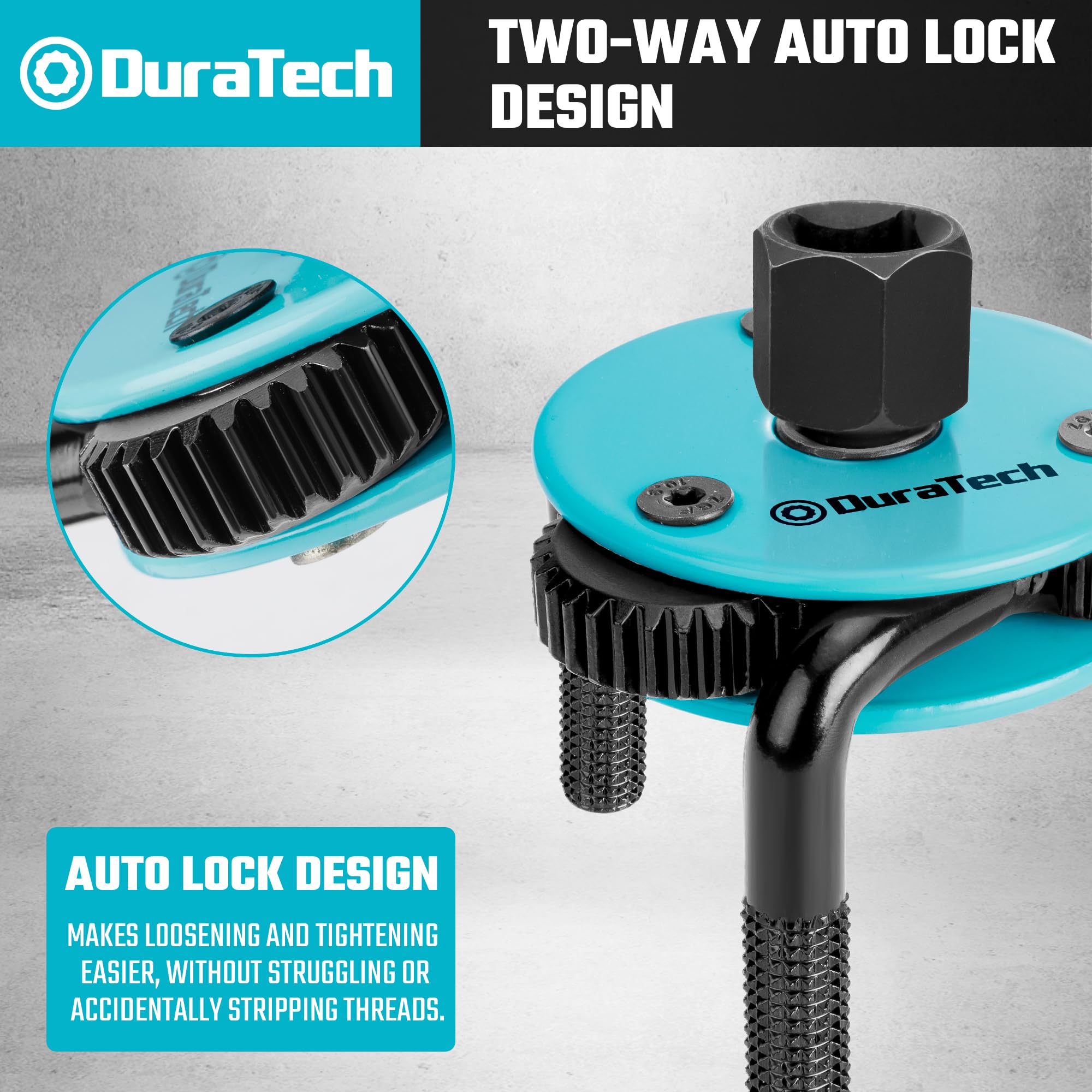 DURATECH magnetic base holding an oil filter for drop prevention