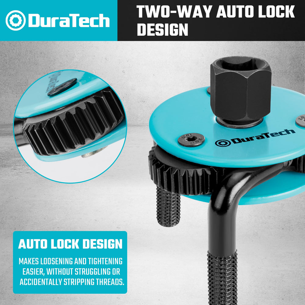 DURATECH magnetic base holding an oil filter for drop prevention