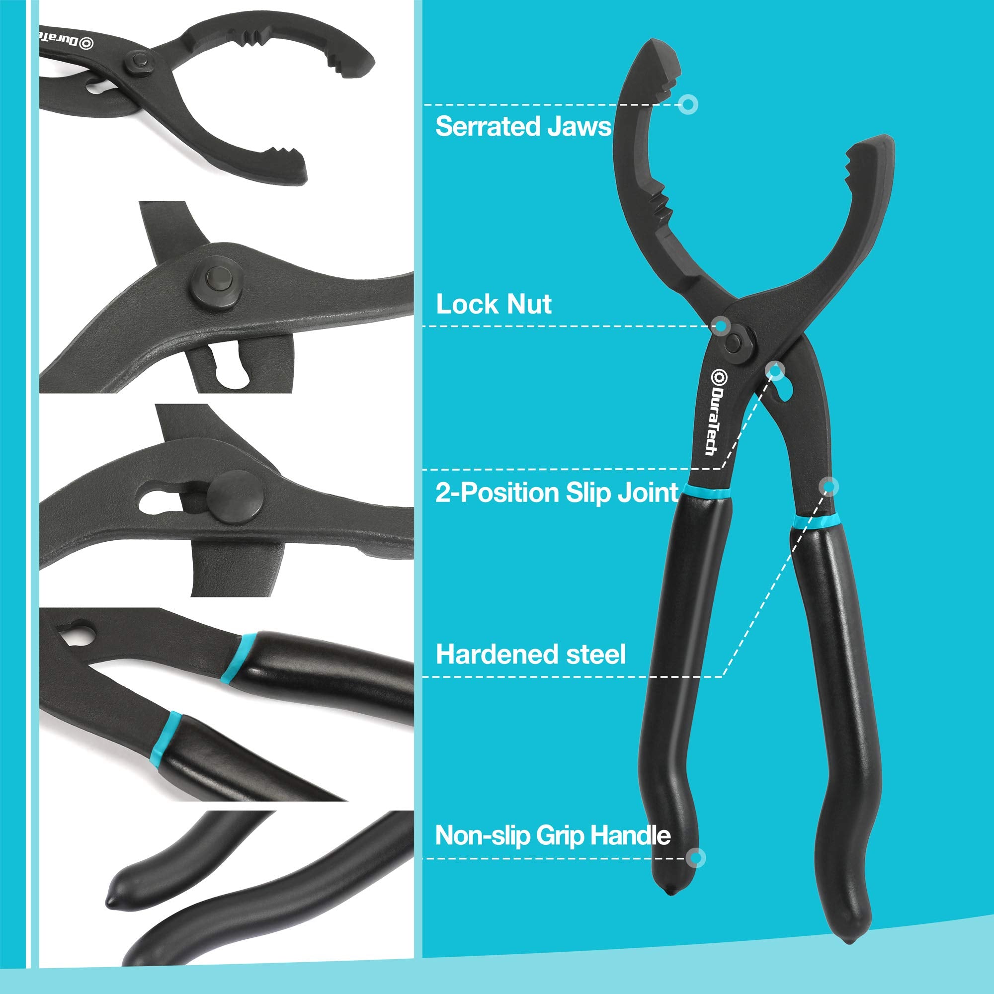 DURATECH pliers serrated jaws close-up showing secure grip benefit