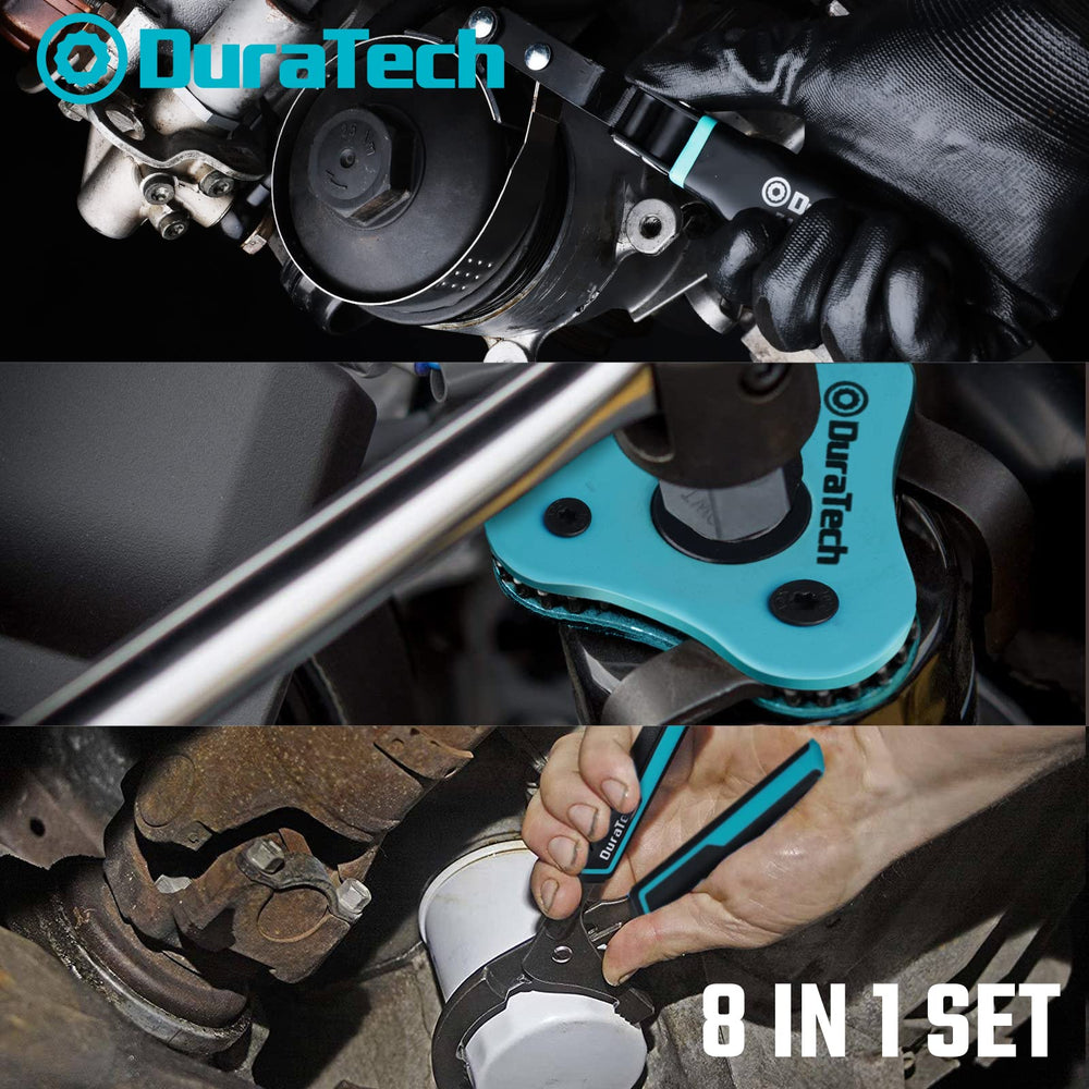 DURATECH size comparison of four swivel wrenches shown on a hand for scale
