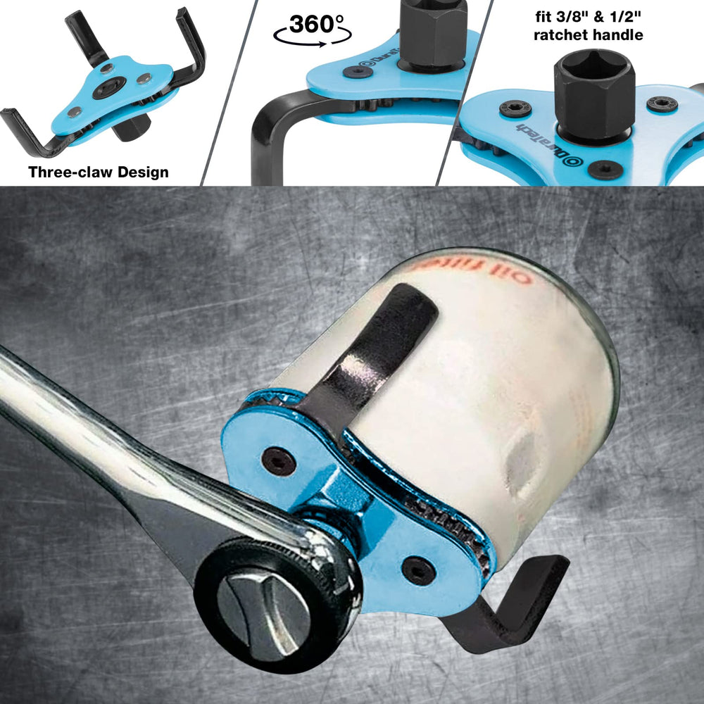 DURATECH tools in use inside a tight engine bay for easier filter removal