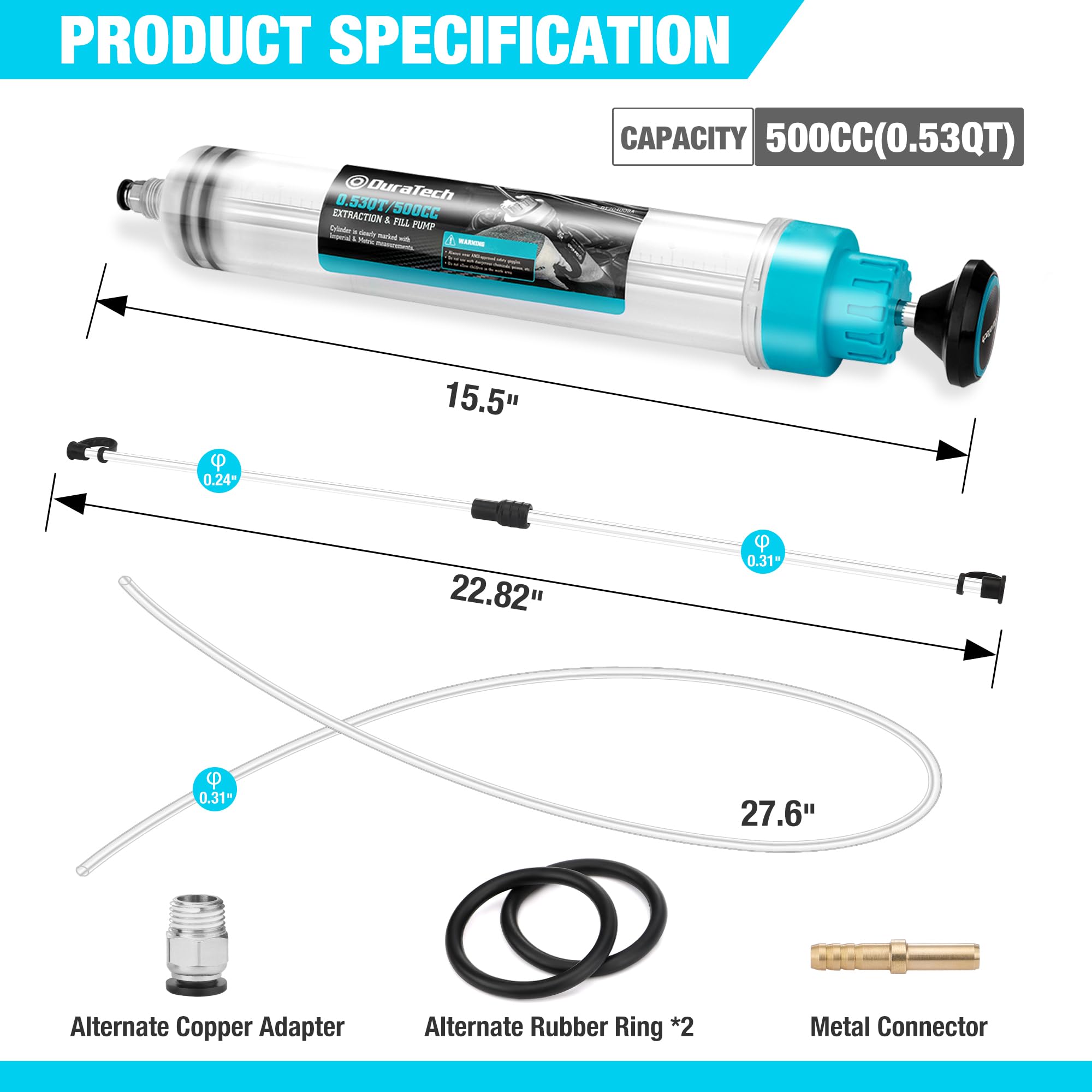 DURATECH transparent body closeup with scale for accurate volume reading benefit