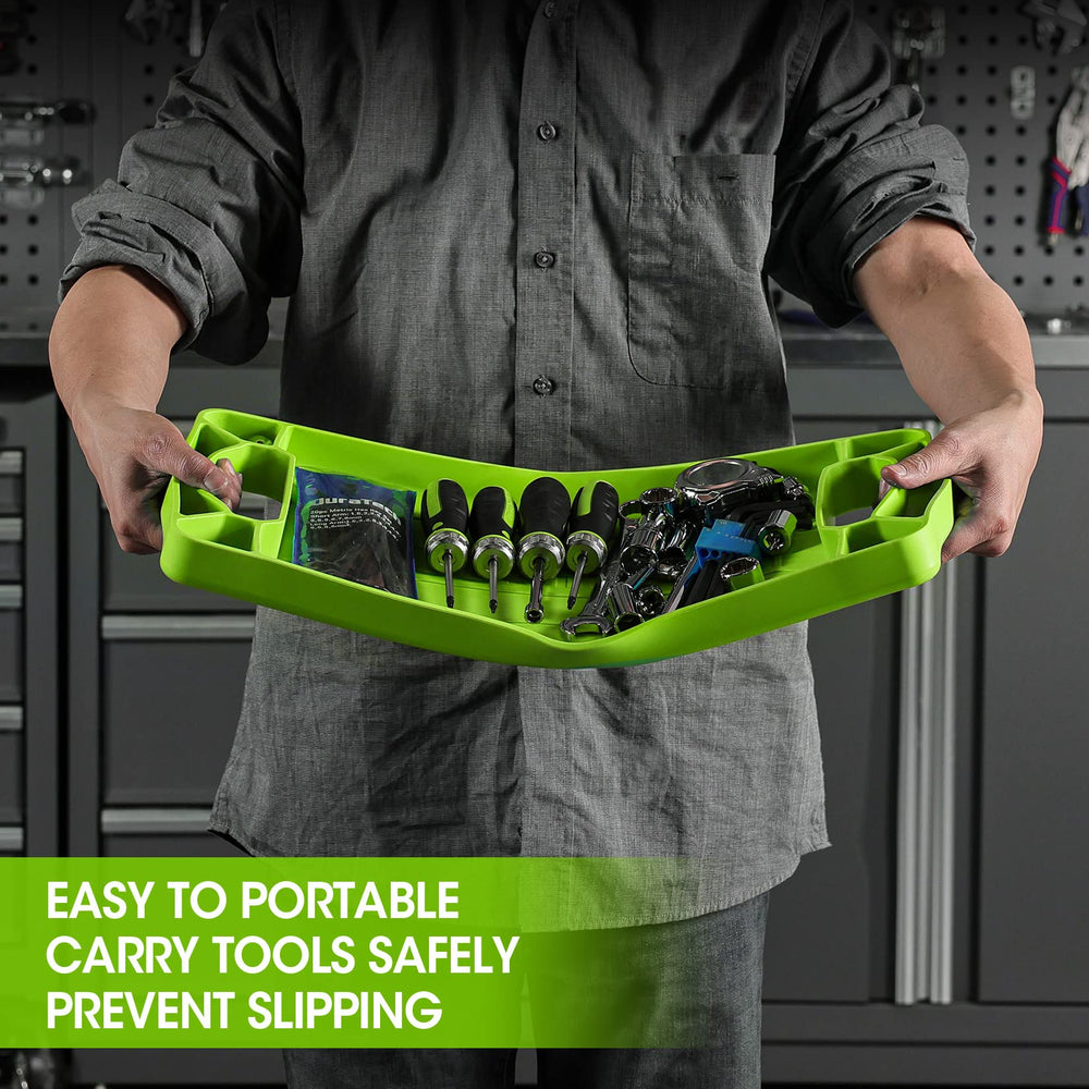 DURATECH trays on workbench with tools in use preventing spills