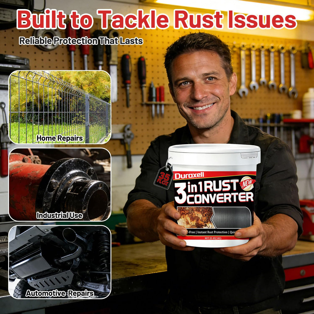 Duraxell used in a garage restoration scene showing long-lasting outdoor protection