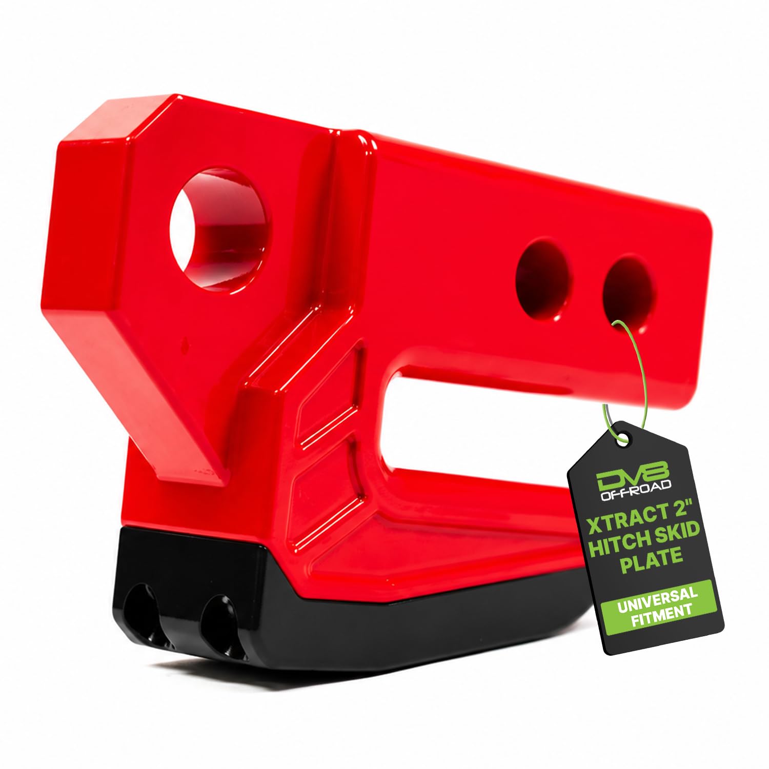 DV8 Offroad front view of red hitch skid showing rear protection benefit