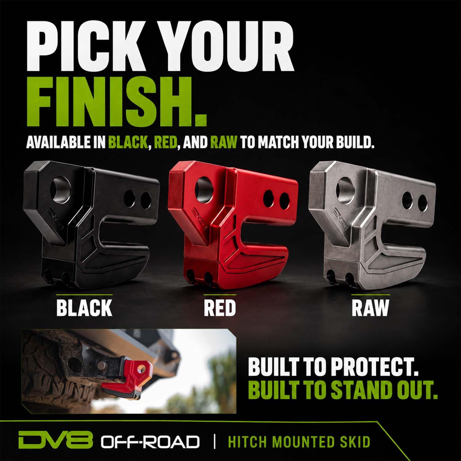 DV8 Offroad label and finish texture showing corrosion resistance and finish