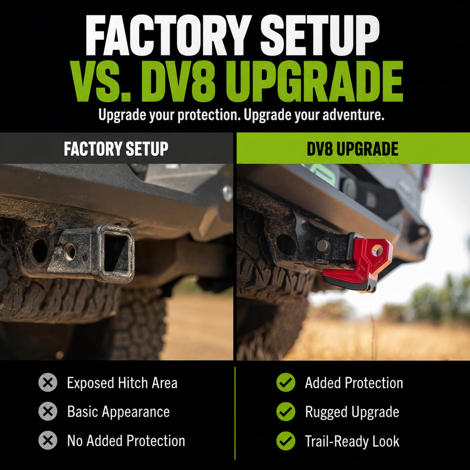 DV8 Offroad hitch skid beside ruler showing accurate size and fitment