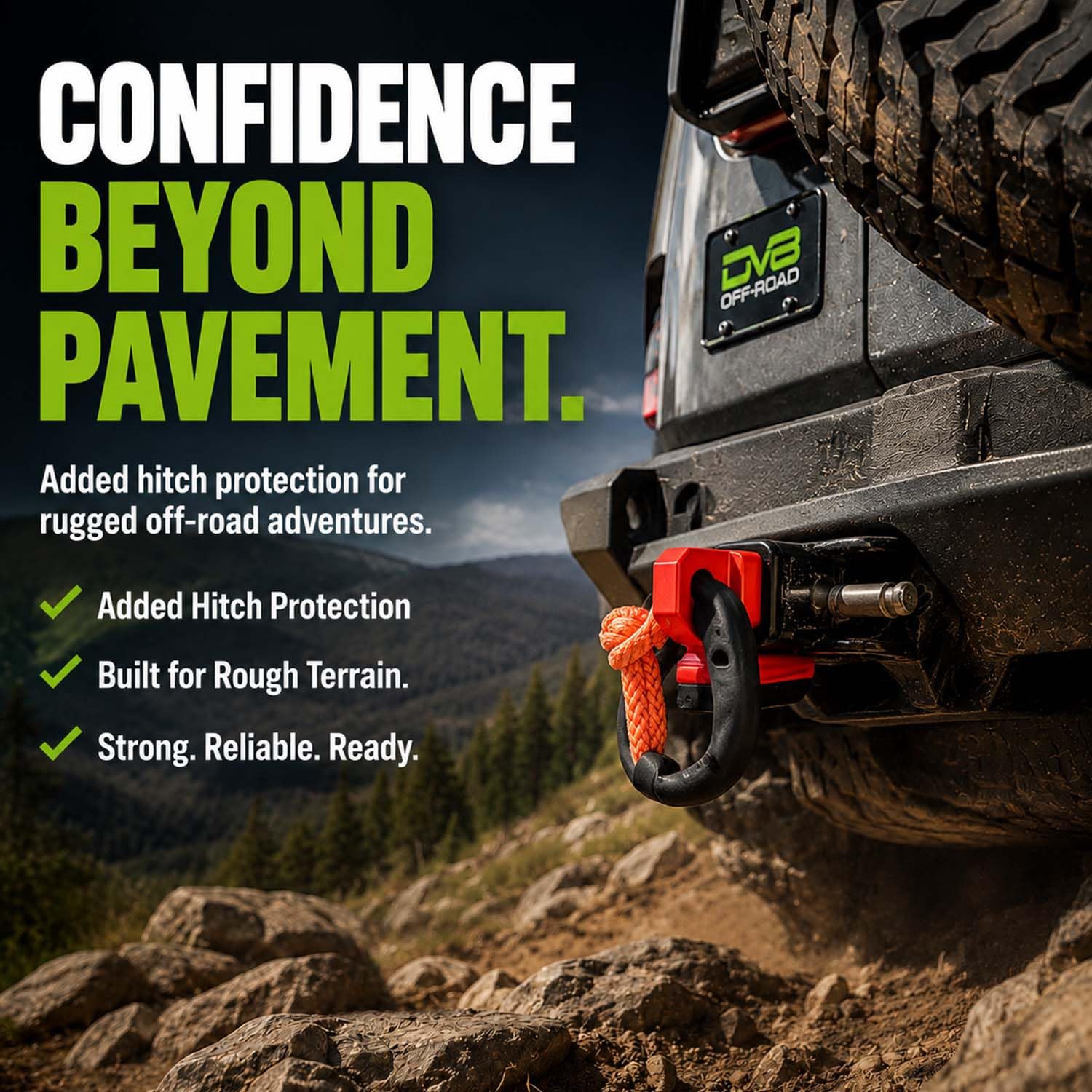DV8 Offroad shackle mount detail showing strong recovery point strength