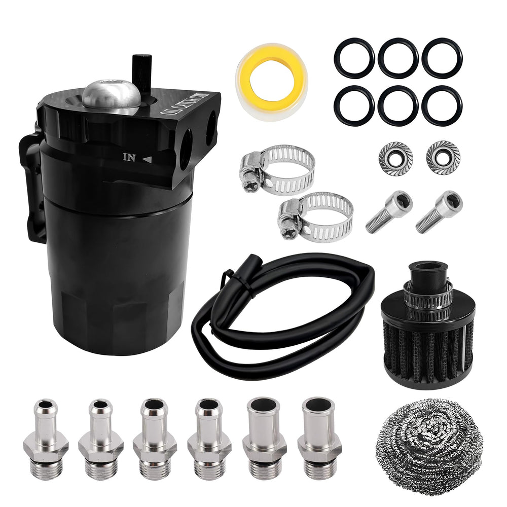 DWARFOO front view of oil catch can showing compact durable build and leak prevention
