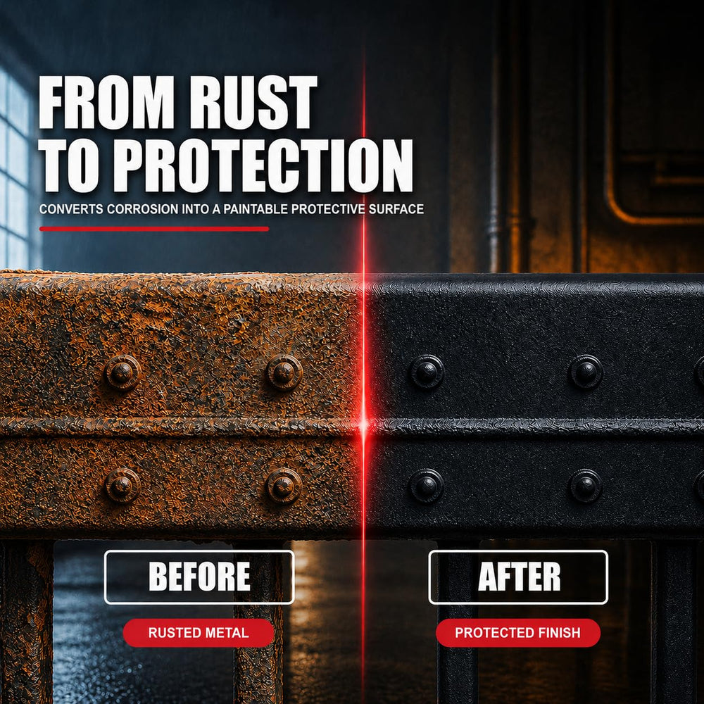 DWIL being brushed onto rusted metal to convert and protect surface