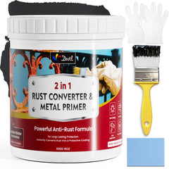 DWIL front label of 16 oz black rust converter showing product identity and benefit