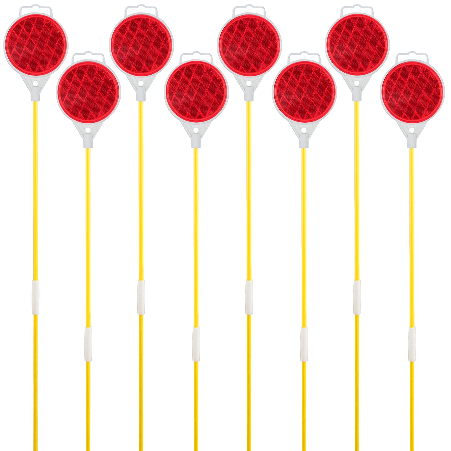 DXSIGN front-pack view of eight yellow driveway markers showing whole kit for visibility