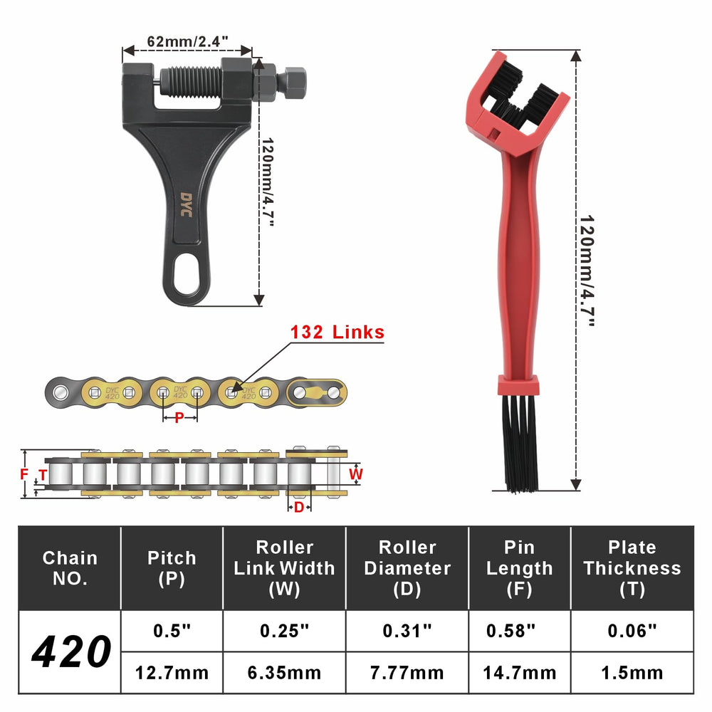 DYC chain breaker tool with master links ready for on-bike sizing convenience