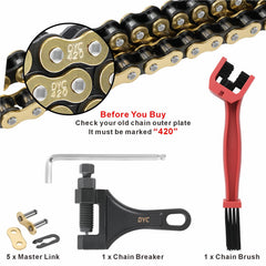 DYC close-up of 420 chain links and rollers showing smooth engagement benefit