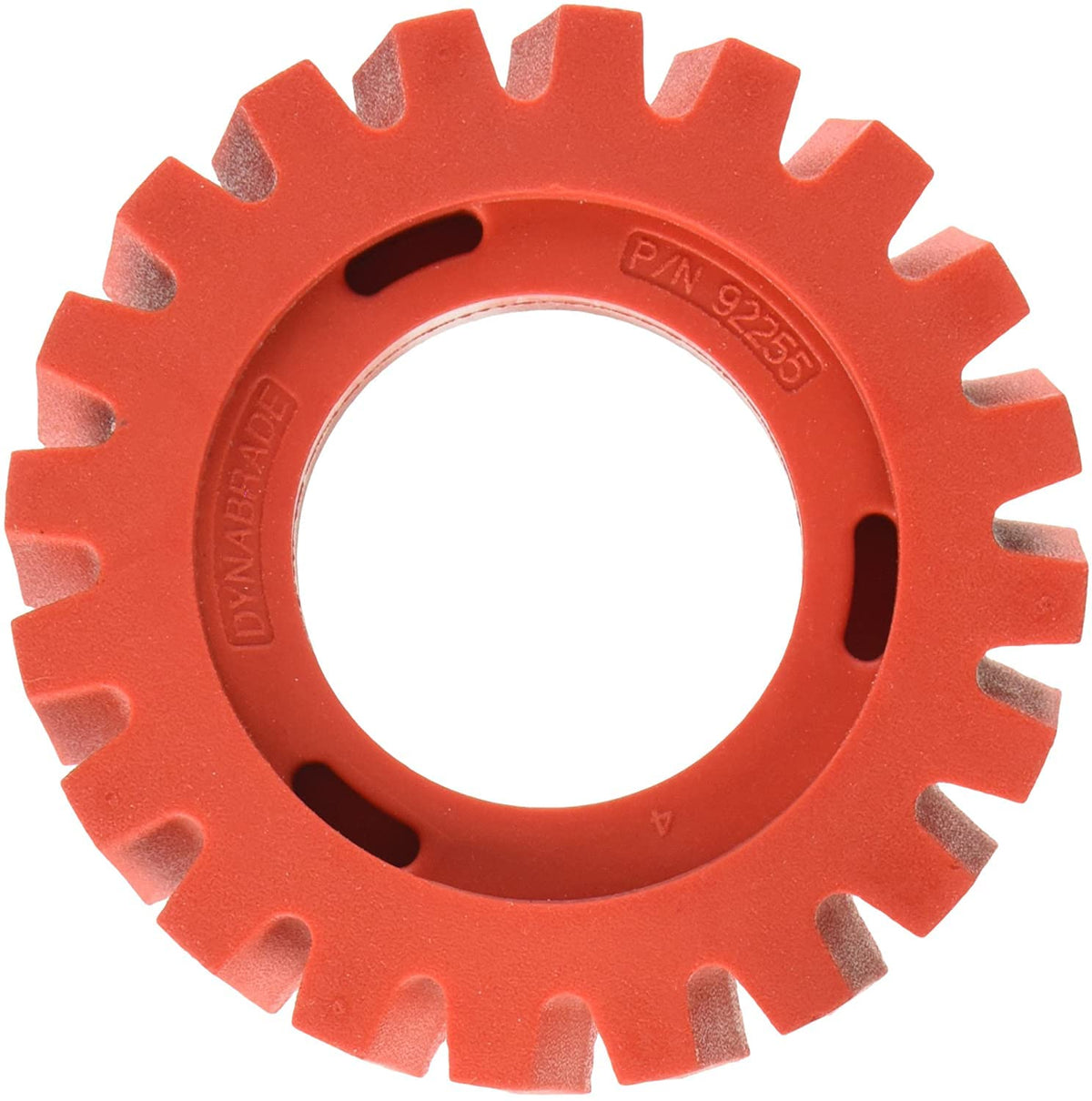 Dynabrade RED-TRED front view showing wheel profile and brand benefit durable removal