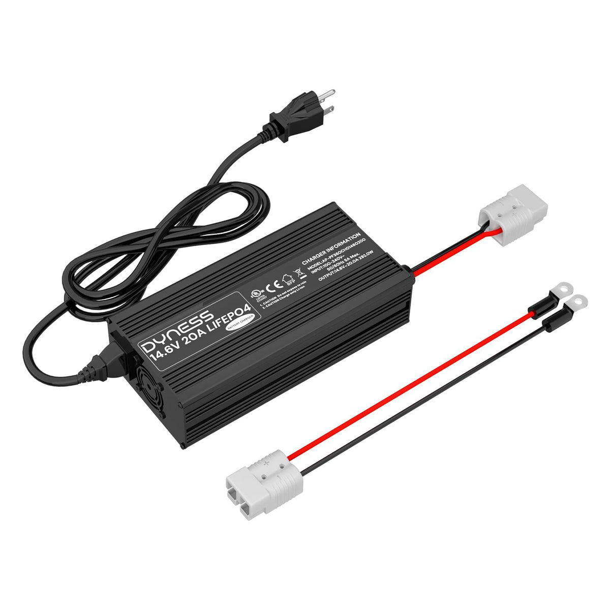 Dyness charger front view showing controls and connectors for quick setup