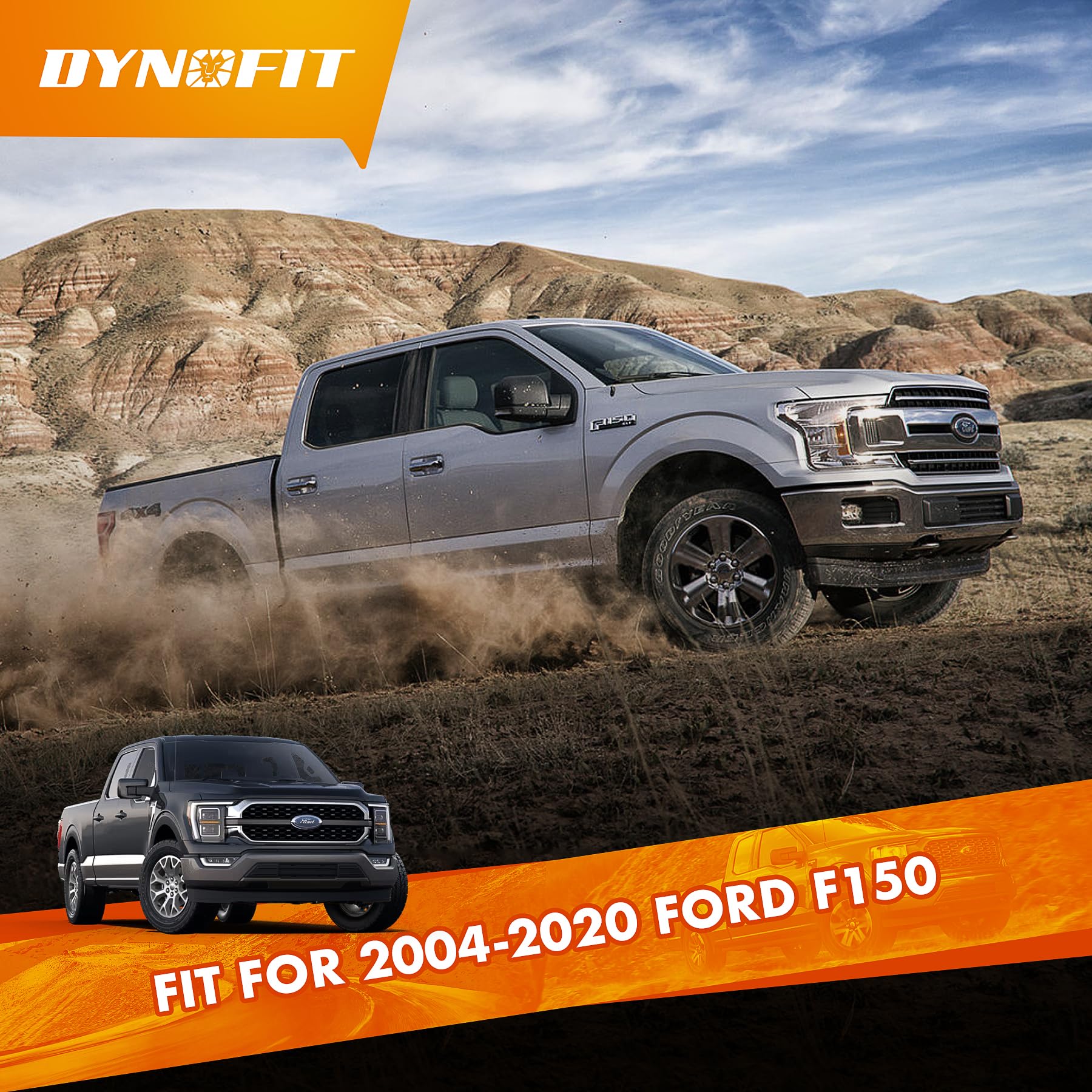 dynofit control arms on off-road truck in action, conveying durability and performance