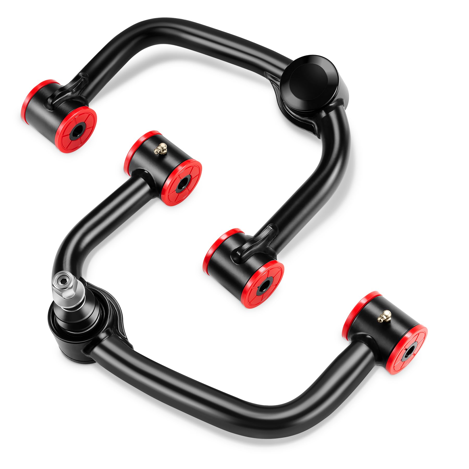 dynofit front packaging showing control arms and parts, clear component identification and benefit