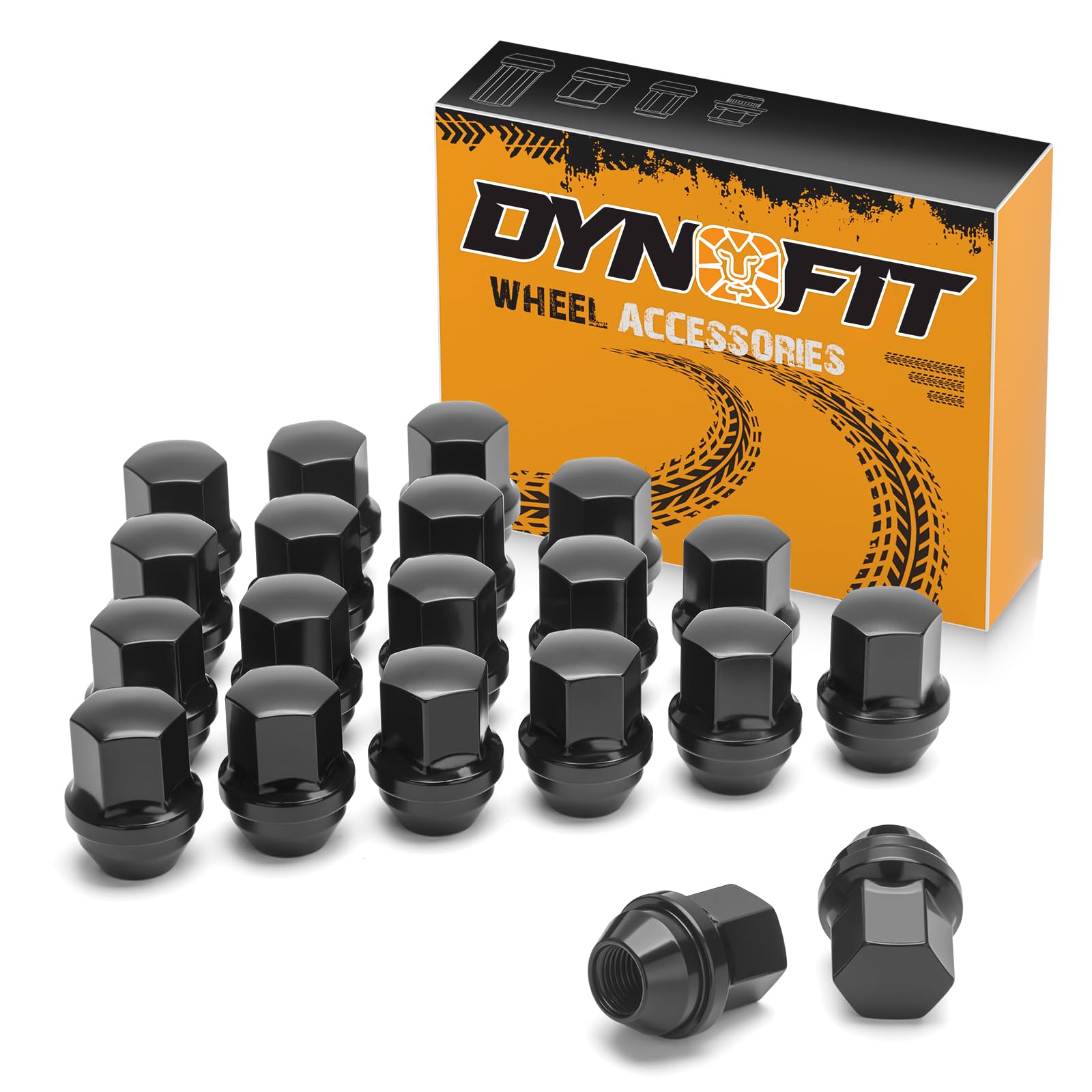 dynofit front view packaging showing complete lug nut set and benefit durable replacement