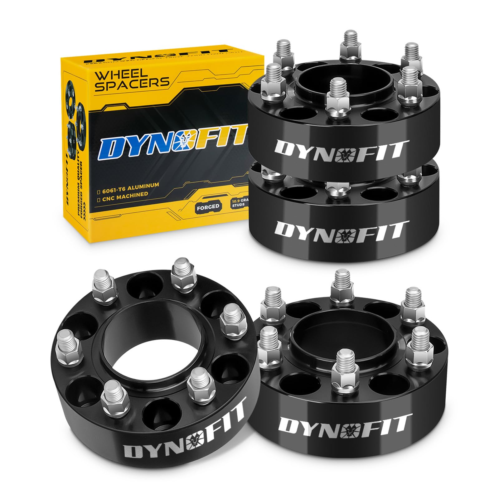 dynofit front view of wheel spacer kit showing neat packaging and quick install benefit