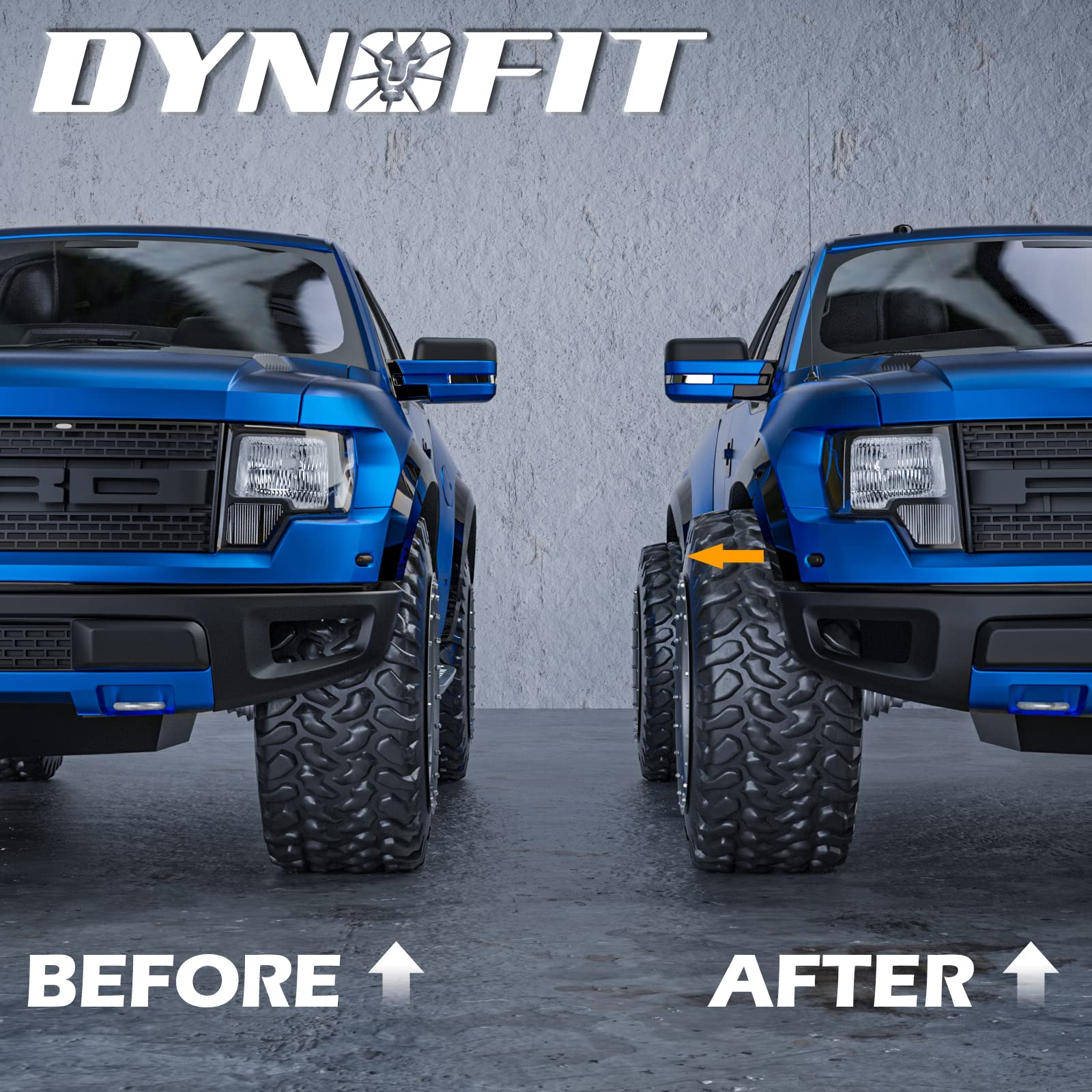 dynofit lifestyle shot on truck showcasing wider stance and improved road presence benefit