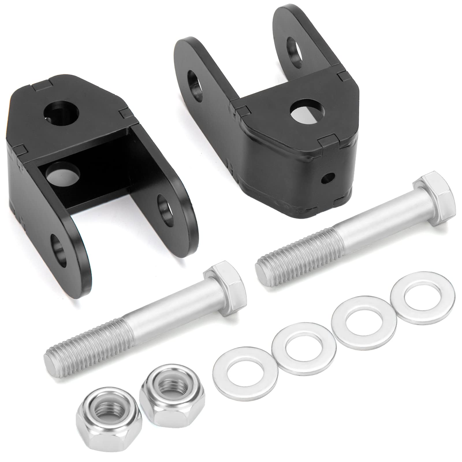 dynofit front view of rear shock extenders showing bracket shape and mounting holes