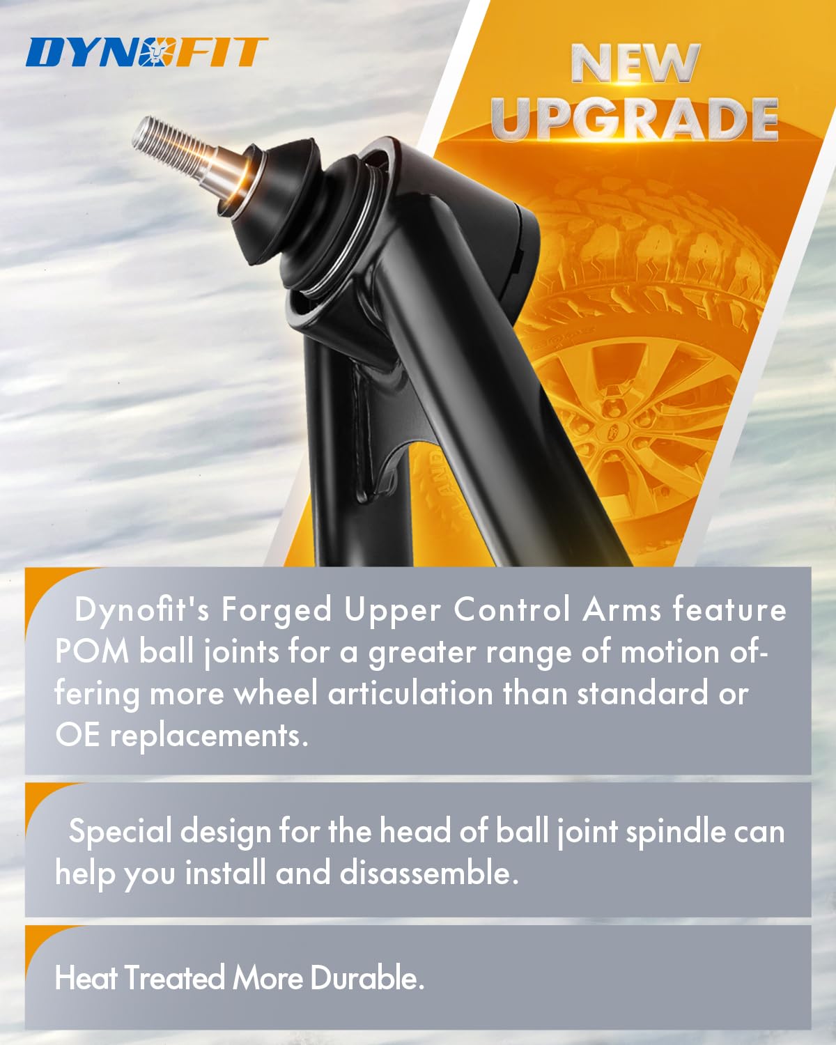 dynofit control arm next to ruler for scale, shows accurate sizing benefit