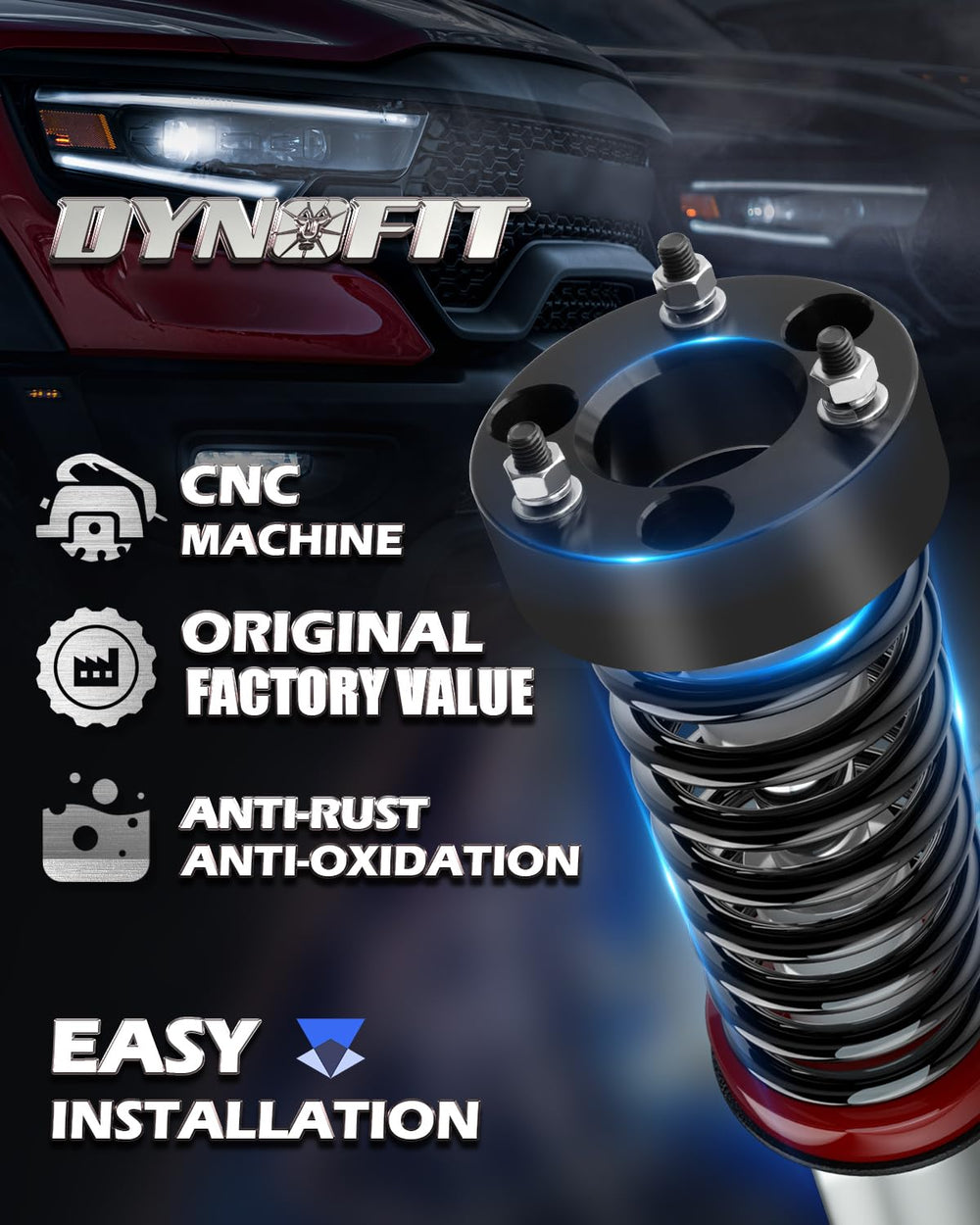 dynofit installed on Ram1500 side profile showing leveled stance and improved clearance