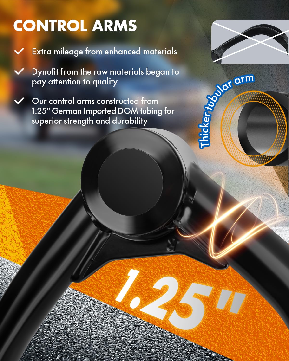 dynofit side profile mounted on lifted truck, restores alignment benefit