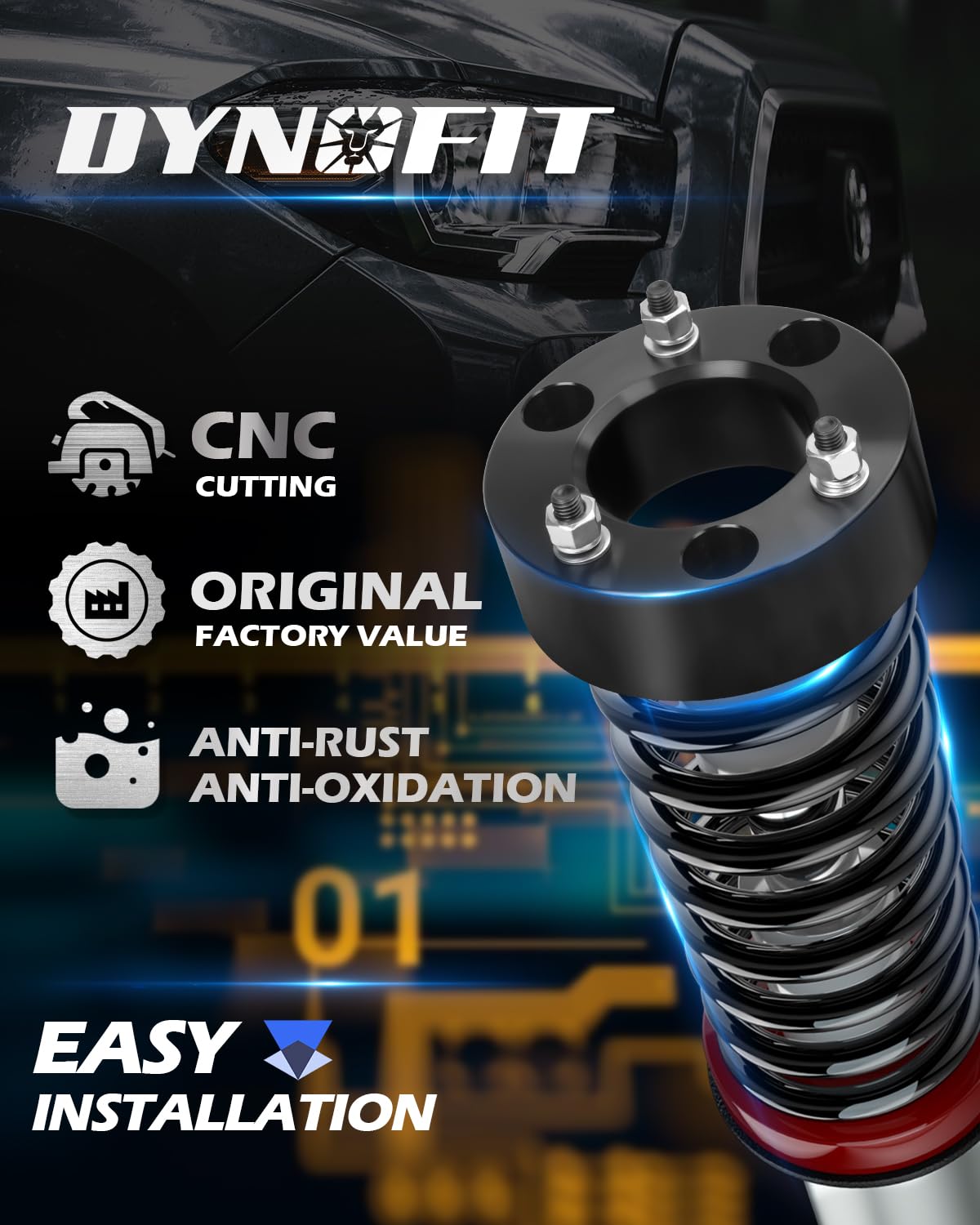 dynofit strut spacer closeup showing forged aluminum strength benefit